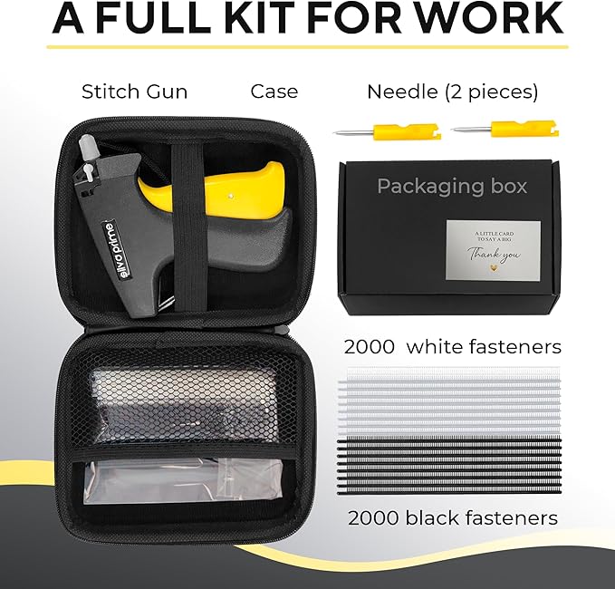 4000 Pcs Stitch Gun for Clothes, Tagging Gun for Clothing | 2000 Black & 2000 White Fasteners, 2 Stainless Steel Needles & Carry Case – Works on All Fabrics