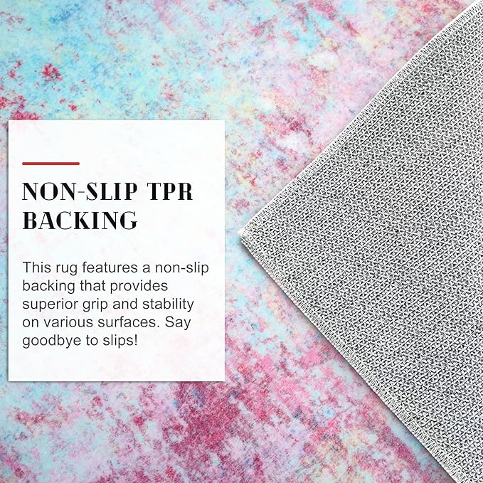 Modern Abstract Runner Rug 2x5, Machine Washable Blush Pink Sky for Girls Bedroom Ofiice Runner Non-Slip, Soft Hallway Rug Runner Thin Print Faux Wool Carpet for Entryway, Kitchen