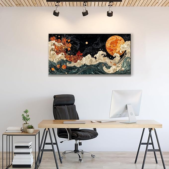 Suconvng Colorful Canvas Art Wall Decor Painting Picture Modern Boho Abstract Wall Art Prints Landscape Picture For Bedroom Bathroom Office Black Home Aesthetic Wall Decor 20" × 40" Ready To Hang