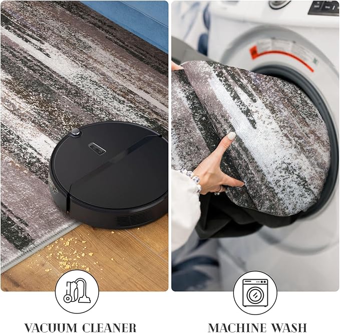 Modern Abstract Runner Rug 3x10, Dark Light Brown White Washable Kitchen Runner Non-Slip Soft Hallway Rug Runner Thin Print Faux Wool Carpet for Entryway Bedroom Laundry Room Indoor
