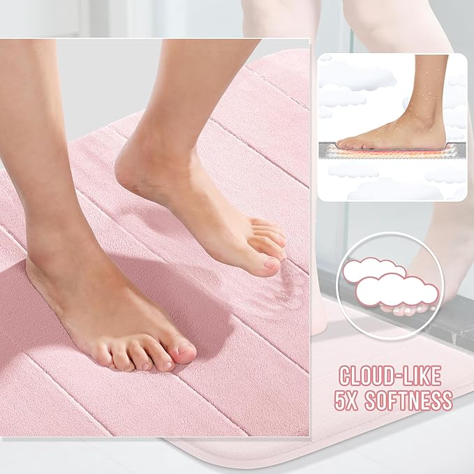 Yimobra Large Bath Mat 36"x24", Super Soft Quick Dry Memory Foam Bathroom Rug, Water Absorbent, Non Slip Backing Machine Washable for Tub Shower, Thick Comfort Support, Pink