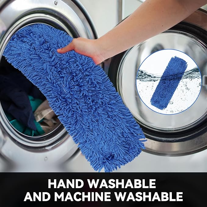 18 Inch Dust Mop Head: Replacement Medium Washable Commercial Mop Head Sweeper and Janitorial Replacement Blue