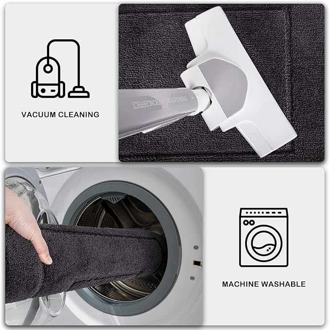 PURRUGS Machine Washable Kitchen Rug 32" x 47", Non-Slip/Skid Kitchen Runner Rugs & Floor Mats, Super Absorbent Soft Standing Mats for Kitchen, Sink & Laundry, Charcoal