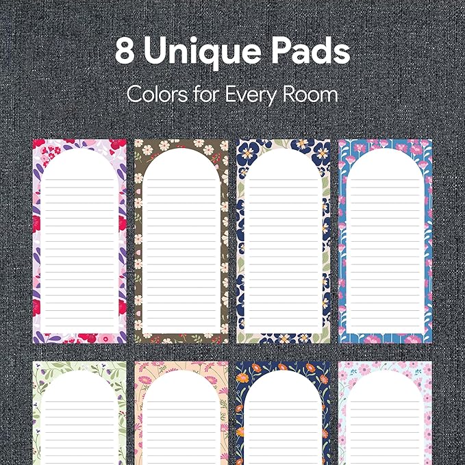Magnetic Notepads – Notepads for Grocery List, Shopping List, To-Do List, Reminders -Strong Magnetic Back- Memo Notepad | 8 pack Medium | Floral Style