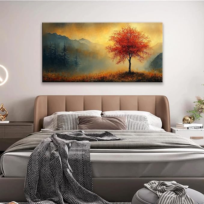 Suconvng Modern Wall Art For Living Room Painting Modern Gold Landscape Canvas Art Wall Decor Tree Aesthetic Wall Decor Prints Artwork Picture For Bedroom Kitchen Office Decoration 24" X 48"