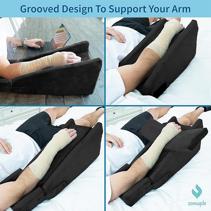 Zomaple Arm Elevation Pillow, Black – Reduce Swelling & Pain with Elbow Support – Adjustable, Gel-Infused Foam, Hot/Cold Gel Pack & Washable Cover – Arm Support Pillow for Post-Surgery Recovery