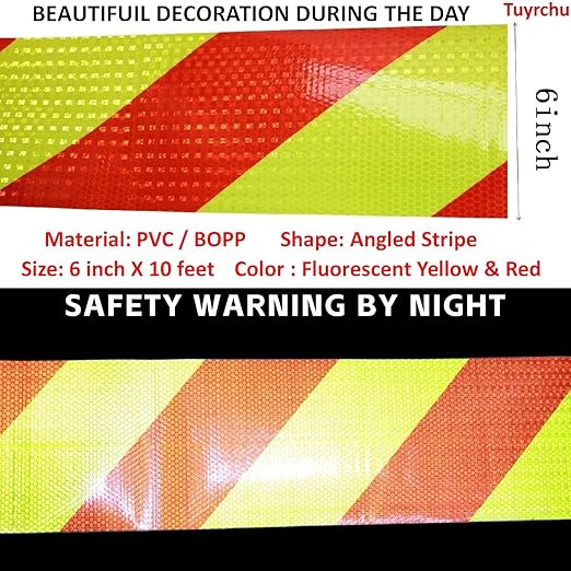 Reflective Tape 6 inch X 10 feet, Outdoor Waterproof Hazard Conspicuity Safety Warning Industrial Marking Tape