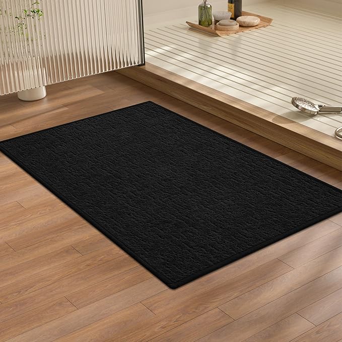 chakme Bathroom Rugs Mat 24x17, Ultra Thin Non Slip Bath Mat Quick Dry Absorbent Bath Mat for Bathroom Floor, (Black, 24"x17")