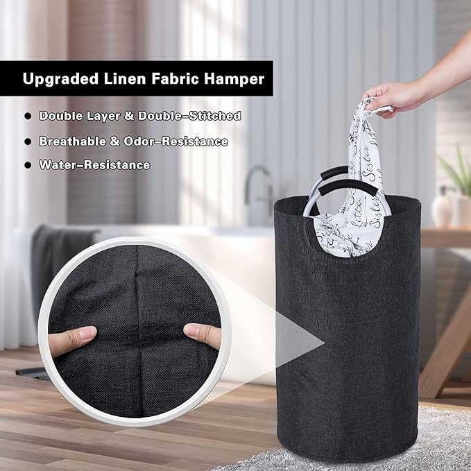 Large Laundry Hamper Bag Collapsible, Tall Laundry Basket with Durable Handles, Dirty Clothes Hampers for Bedroom, College Dorm, Boys, Heavy Duty, Double Layer 130L Black