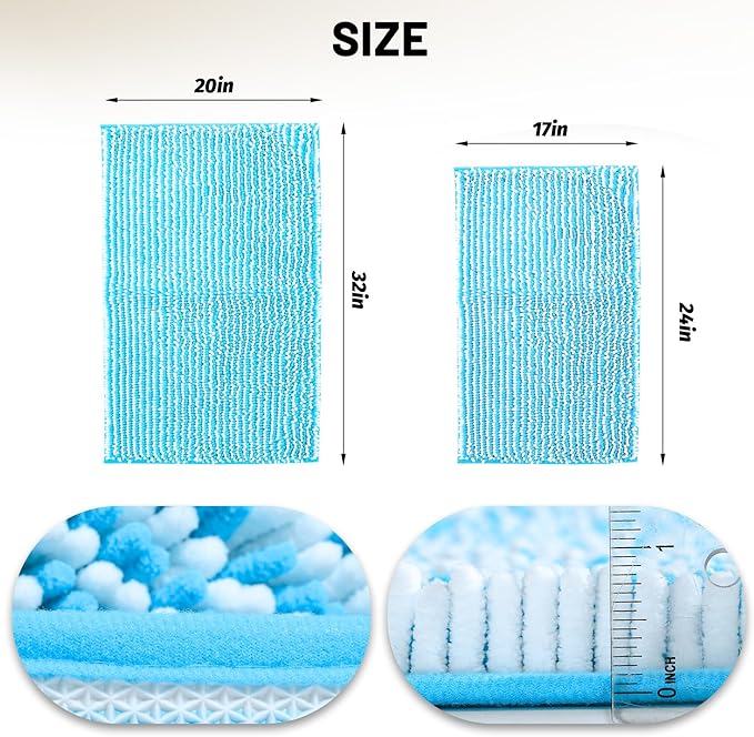 Ultra-Soft Bathroom Rug Set, 2-Piece – Absorbent, Non-Slip, Machine Washable Bath Mats for Bathroom, Shower, Sink, Kitchen （20" x 32" + 17" x 24"） Blue