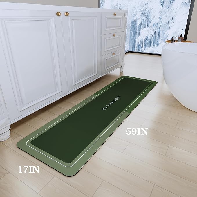 Bath Mat, Bathroom Mat Rugs Super Absorbent Shower Mats Non Slip Quick Dry Thin Rubber Mats for Bathroom Floor Fit Under Door, Shower Rug for Bathtub, Shower, Green