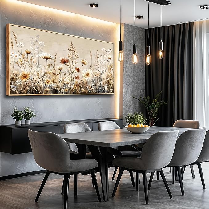 PHAOHUAXM Abstract Ink-Wash Flower Canvas Wall Art Wood Framed Modern Wall Decor for Living Room Bedroom Office Restaurant, Home Aesthetic Artwork Print 24"x48"