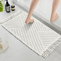 H.VERSAILTEX Waffle Bath Mat Super Absorbent Boho Bath Mat Non Slip Bath Rugs for Bathroom Floor Machine Washable Dry Fast Bathroom Rugs with Tassels, 17" x 24", Ivory White