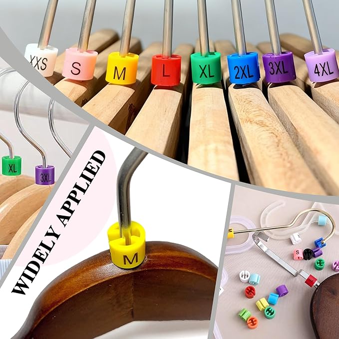 900Pcs Colorful Clothes Hanger Size Markers Assortment Kit, 9 Sizes XXS - 4XL Plastic Coding Hanger Sizes Tags Marker for Wire Hangers Clothing Hangers