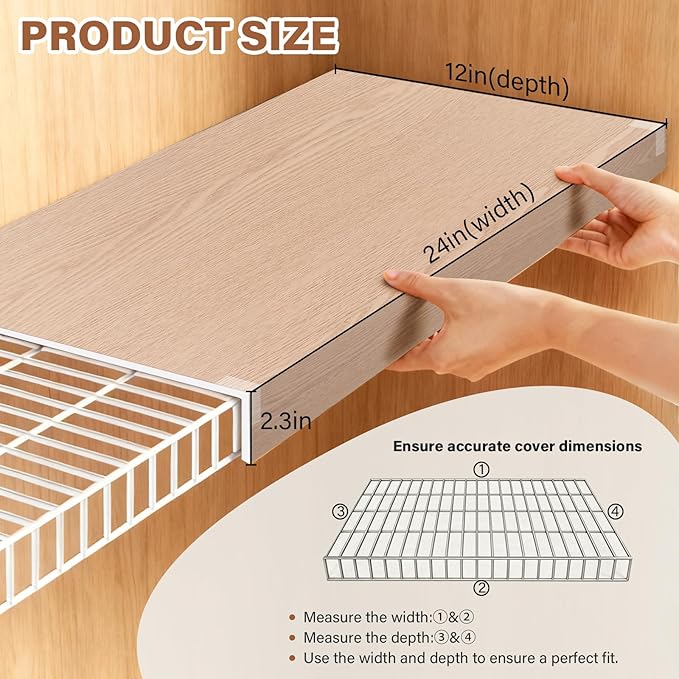 Wire Rack Covers, 24*12 Inch Shelf Covers for wire Shelving, Easy to Cut Closet Wires Shelf Cover-0.31 inch Thick(Not Wood) Moisture Resistant Durable Shelves Cover, Easy Install for Pantry, Kitchen