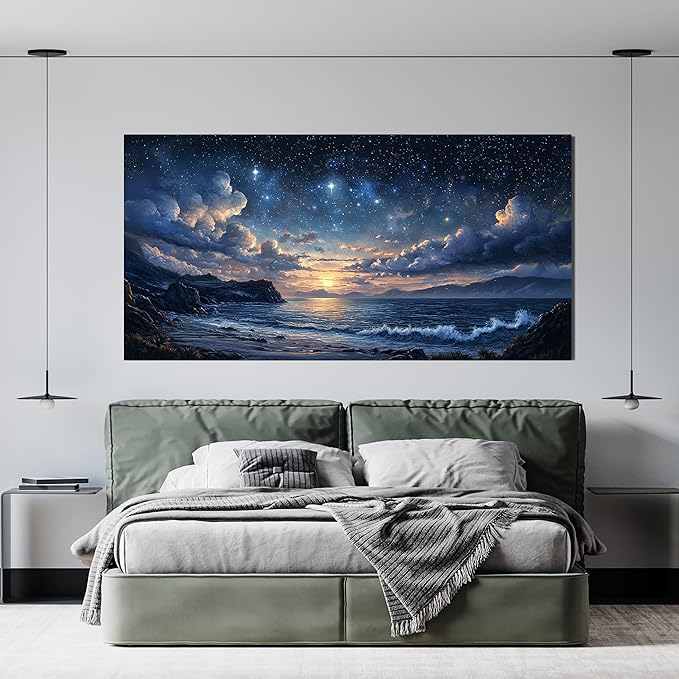Canvas Wall Art Decor Large Wall Art Pictures for Living Room Canvas Art Wall Decor Landscape Coastal Wall Art Prints Green Artwork for Walls Beachside Art Work for Home Office Decor 24" x 48"