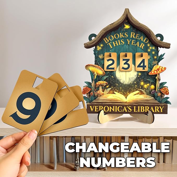 Personalized Books Read This Year Counter with Name, Book Tracker for Reading Goal Challenge, Bookish Gifts for Teachers, Writers, and Literary Fans, Home Library Décor, Bookshelf Accessories