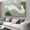 Framed Abstract Wall Art Room Decor Aesthetic Green White and Gold Lines Boho Canvas Wall Decor Artwork Modern Home Wall Decor for Living Room Bedroom Office Decor 24"x48"
