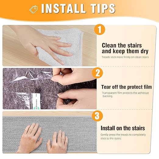 Deerly 15pcs Stairs Treads and 1 Landing Carpet, Breathable Linen Stair Carpet Non Slip for Wooden Steps Peel and Stick Stairs Runner Indoor Self-Adhesive Treads Stair Covers Mat 8"X30" and 30"X30"
