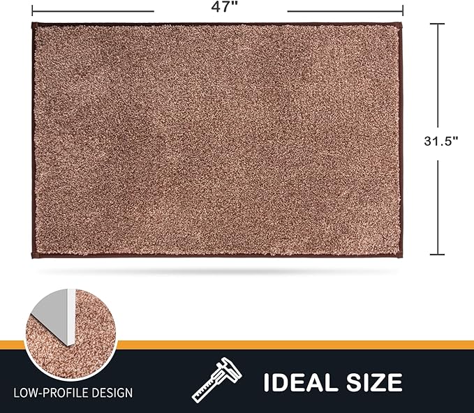 PURRUGS Dirt Trapping Door Mat 31.5" x 47", Non-Slip Machine Washable Entry Rug, Shoe Scraper, Dog Doormat, Super Absorbent Welcome Mat for Front & Back Door, Muddy Shoes & Paws, Brown-Light Cream