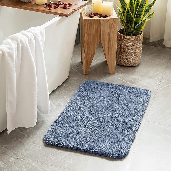 MIULEE Extra Thick Non Slip Bathroom Rug Shaggy Soft Bath Mat Plush Microfiber Absorbent Water for Shower Tub Machine Washable (Dusty Blue, 24x44 Inches)