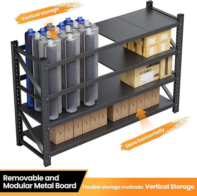 68”W Garage Shelving Units, 8000LBS Storage Shelves Heavy Duty, 24" Deep Metal Shelving Rack, 4 Tier Tall Steel Industrial Shelving , Adjustable Standing Shelf for Warehouse / Shop 68"W x 24"D x 64"H