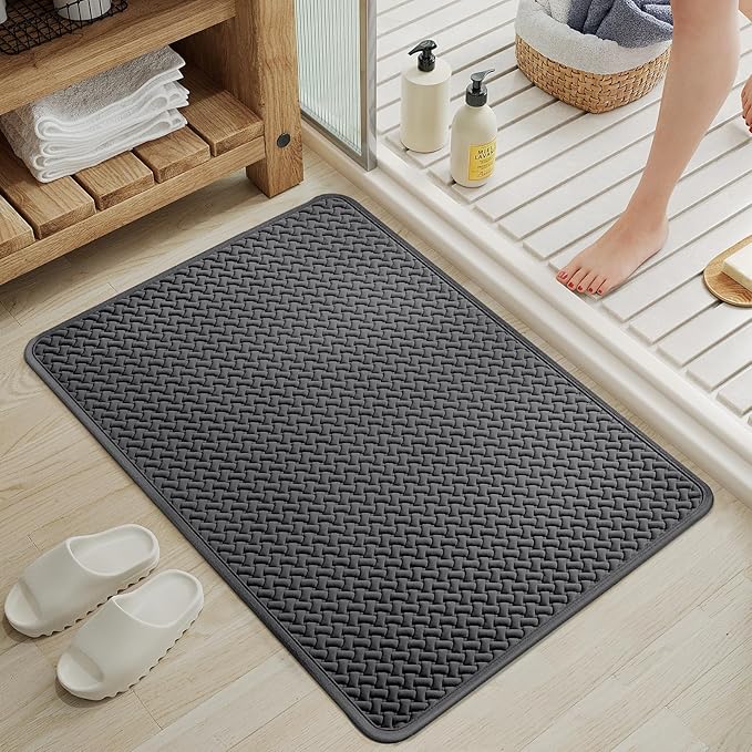 Bathroom Rugs Non Slip, Super Absorbent Quick Dry Bath Mats for Bathroom, Foam Weave Texture Thin Bath Rugs Washable with Rubber Backing Fit Under Door Outside Shower, 20” x 31“