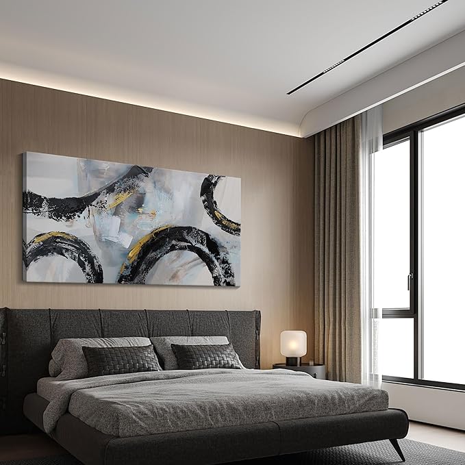 Black and White Wall Art, Large Abstract Graffiti Paintings Wall Pictures Modern Painting Artwork Prefer for Home Living Room Bedroom Kitchen Office Hallway Room Decor 24x48 In