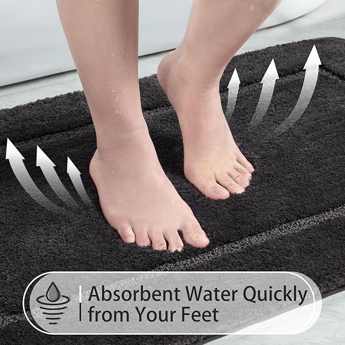 LOCHAS Bathroom Rug Set Dark Grey, Soft Bath Rug Set 2 Piece, Toilet Mat U-Shaped 20x20 and 34x20 Bath Rugs, Quickly Dry Mats for Bathroom, Tub, Washable, Super Absorbent Floor Mat