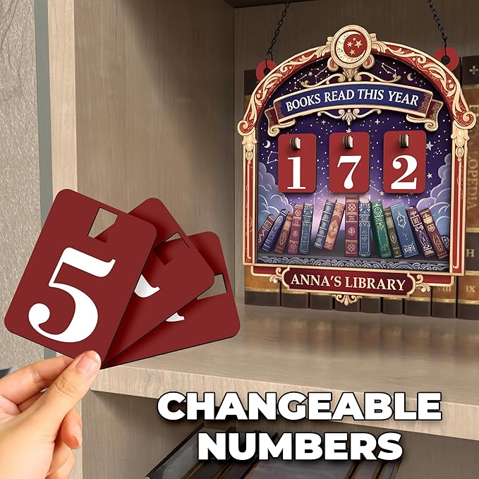Personalized Books Read This Year Tracker Sign, Celestial Book Counter for Readers, Vintage Fantasy Bookshelf Library Decor, Custom Bookish Gifts for Women, Home Reading Nook & Bookshelf Accessories