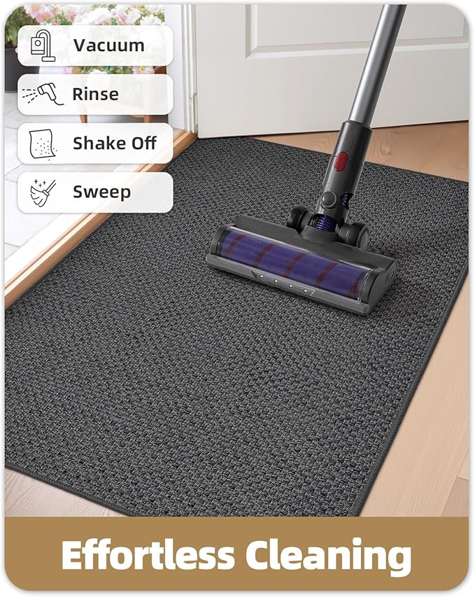 Color&Geometry Ultra-Thin Indoor Door Mat, 17"x30" Low-Profile Non-Slip Entryway Rug with Modern Geometric Texture, Washable Doormat for Entrance, Front Doors, Grey (Rolled-up NO Creases)
