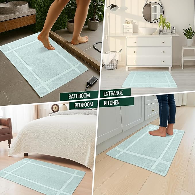 Pearl Linens Pack of 6 100% Cotton Bath Mat 18x25 inches, Soft & Absorbent Quick Dry Bathroom Mat Set, Not Bathroom Rugs, After Shower Mat, Bath Tub Mat, 687 GSM, Machine Washable, Mint Green