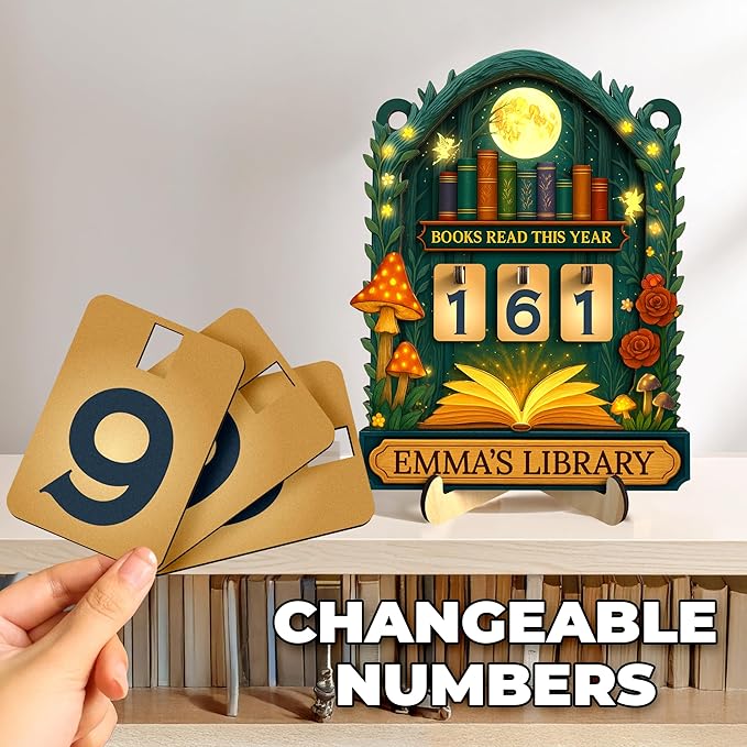 Personalized Books Read This Year Counter Sign, Custom Book Tracker, Whimsical Mushroom Bookshelf Decor, Fairytale Library Accessories, Birthday Bookish Gifts for Women, Book Lovers, Readers