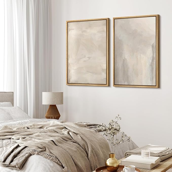 MUDECOR Framed Canvas Print Wall Art Abstract Neutral Tones Minimalist Earthy Color Palette Illustrations Modern Art Decorative Chic for Living Room, Bedroom, Office - 16"x24"x2 Natural