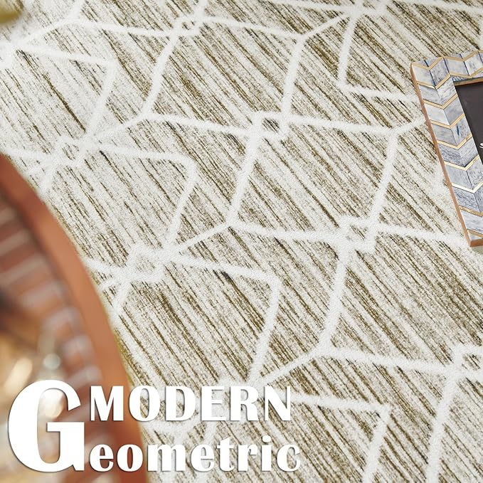 jinchan Hallway Runner Rug 2x10 - Moroccan Kitchen Machine Washable Runner Rug Modern Geometric Soft Faux Wool Ultra-Thin Low-Pile Non-Slip Carpet for Laundry Room Bedroom Farmhouse (2x10ft, Taupe)
