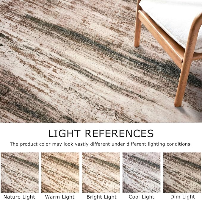 KOZYFLY Area Rug 3x5 Modern Ombre Living Room Rug, Washable Rugs for Bedroom Non-Slip Soft Stain Resistant Striped, Print Blush Brown Abstract Carpet for Living/Laundry/Kid Room