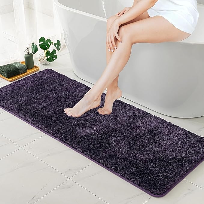 MIULEE Extra Thick Non Slip Bathroom Rug Shaggy Soft Bath Mat Plush Microfiber Absorbent Water for Shower Tub Machine Washable (Dark Purple, 16x60 Inches)