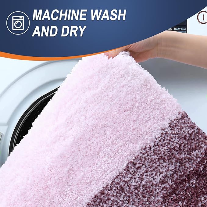 OLANLY Bathroom Rug Set 2 Piece, Soft Absorbent Microfiber Bath Rug Set, Non-Slip, Machine Wash Dry, Plush Shaggy Bath Mats for Bathroom (30"x20"+24"x16", Mauve)