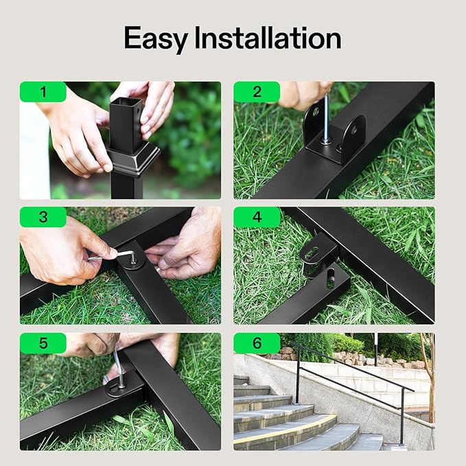 VIVOSUN Outdoor Handrail, 3 Step Stair Handrail, 40" x 36" Fits 1 to 3 Steps, Wrought Mattle Iron Handrail for Concrete Steps, Porch Steps, One-Step Assembly, Black