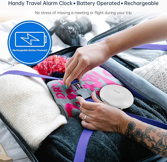 DreamSky Vibrating Alarm Clock for Heavy Sleepers - Auto Set Bed Shaker Alarm Clock Under Pillow for Hearing Impaired, Bedroom, Travel, Rechargeable Battery Operated, Cordless, Auto DST, LCD Backlight