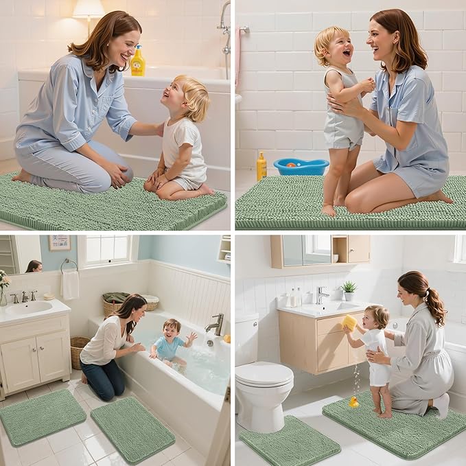 Arotive Bathroom Rugs 59x24, Extra Soft Absorbent Shaggy Chenille Bath Rugs, Machine Washable Rubber Backing Non-Slip Bath Mats for Bathroom Floor Tub and Shower, Home Decor Accessories, Sage Green