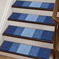 OLANLY Stair Treads Non Slip 4PCS, 8" x 30" Indoor Stair Runners for Wooden Steps, Edging Stair Rugs with Reusable Peel and Stick Adhesive for Kids Elders and Pets, Navy