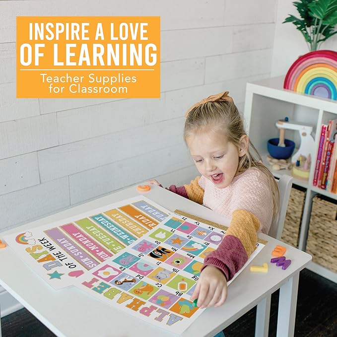 Hadley Designs 16 Educational Posters for Classroom Decor - Gold Educational Posters for Toddlers 1-3, Toddler Learning Poster for Kids Ages 3-5, Kindergarten & Preschool Classroom Must Haves