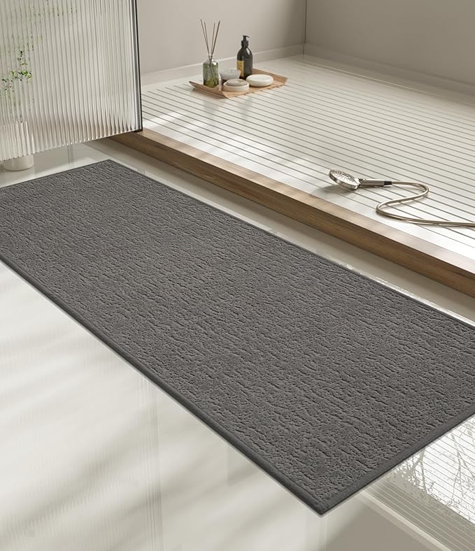chakme Bathroom Rugs Mat 59x17, Ultra Thin Non Slip Bath Mat Quick Dry Absorbent Bath Mat for Bathroom Floor, (Dark Grey, 59"x17")