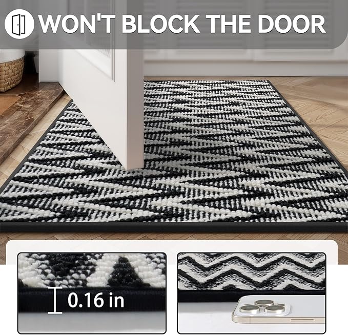 Indoor Door Mat 24x35, Dirt Resistant & Absorbent Doormat for Entryway Inside, Non-Slip Rubber Backing Front Door Mat Indoor Entrance, Low-Profile, Washable, Black