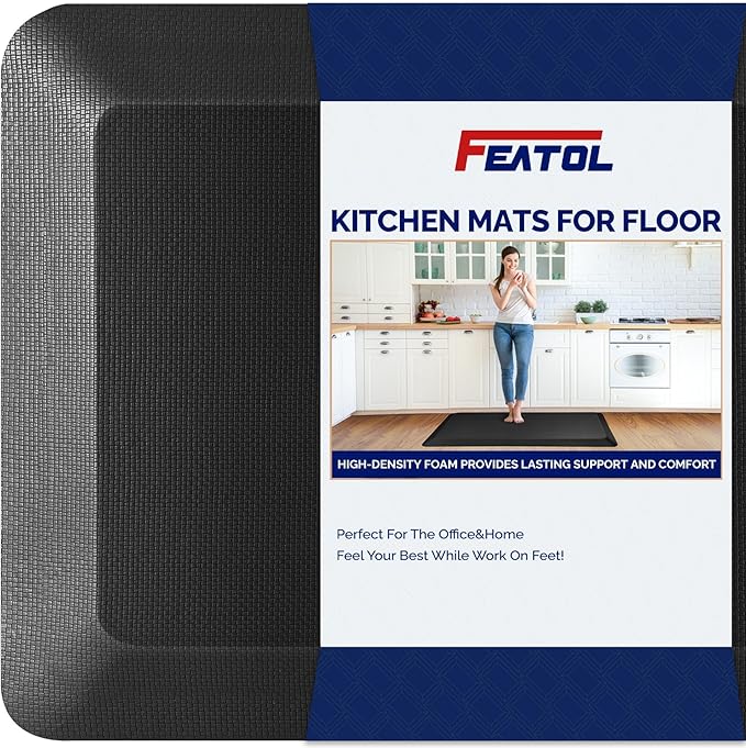 FEATOL Anti Fatigue Mat for Standing, 9/10 Extra Thick Ergonomic Standing Desk Mat, Comfort & Durable Memory Foam Standing Mat at Home,Office All Day (17" x 24", Black, 2PC)