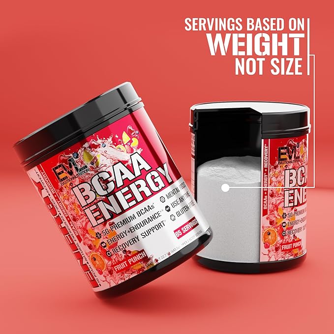 Evlution EVL BCAAs Amino Acids Powder - BCAA Energy Pre Workout Powder for Muscle Recovery Lean Growth and Endurance - Rehydrating Post Workout Recovery Drink with Natural Caffeine - Fruit Punch