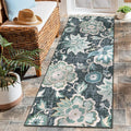 Beeiva Floral 2x5 Rug Runners for Hallways, Ultra Thin Blue Kitchen Runner Rug Washable, Vintage Plant Non-Shedding Bathroom Non-Slip Hallway Carpet for Entryway Bedroom Kitchen