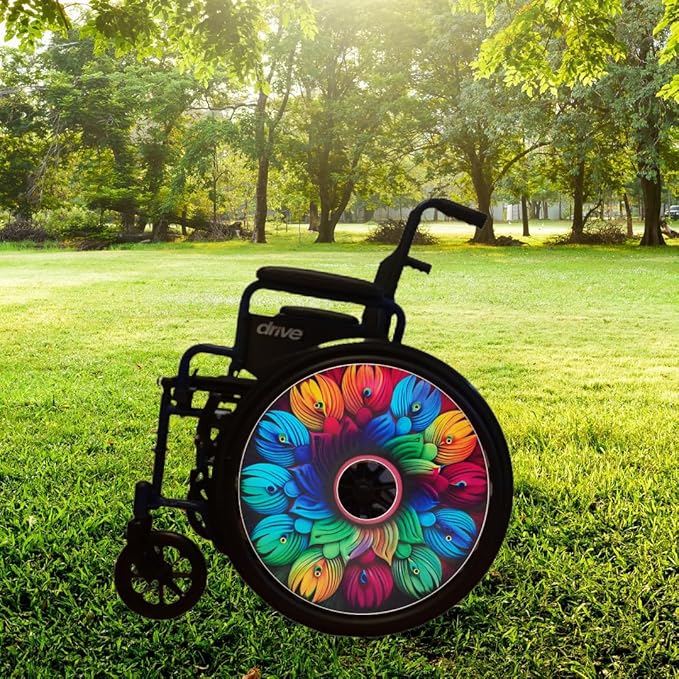 Wheelchair Christmas Wheel Covers, Wheelchair Accessories Wheels, Enhances Aesthetics, Easy Install/Remove, Lightweight, Waterproof (Perfect Peacock)