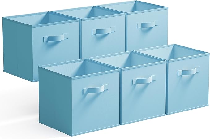 GRANNY SAYS 11 Inch Cube Storage Organizer, Cube Storage Bins, Fabric Collapsible Storage Bins, Storage Cubes for Shelves, Closet, Light Blue, 6-Pack